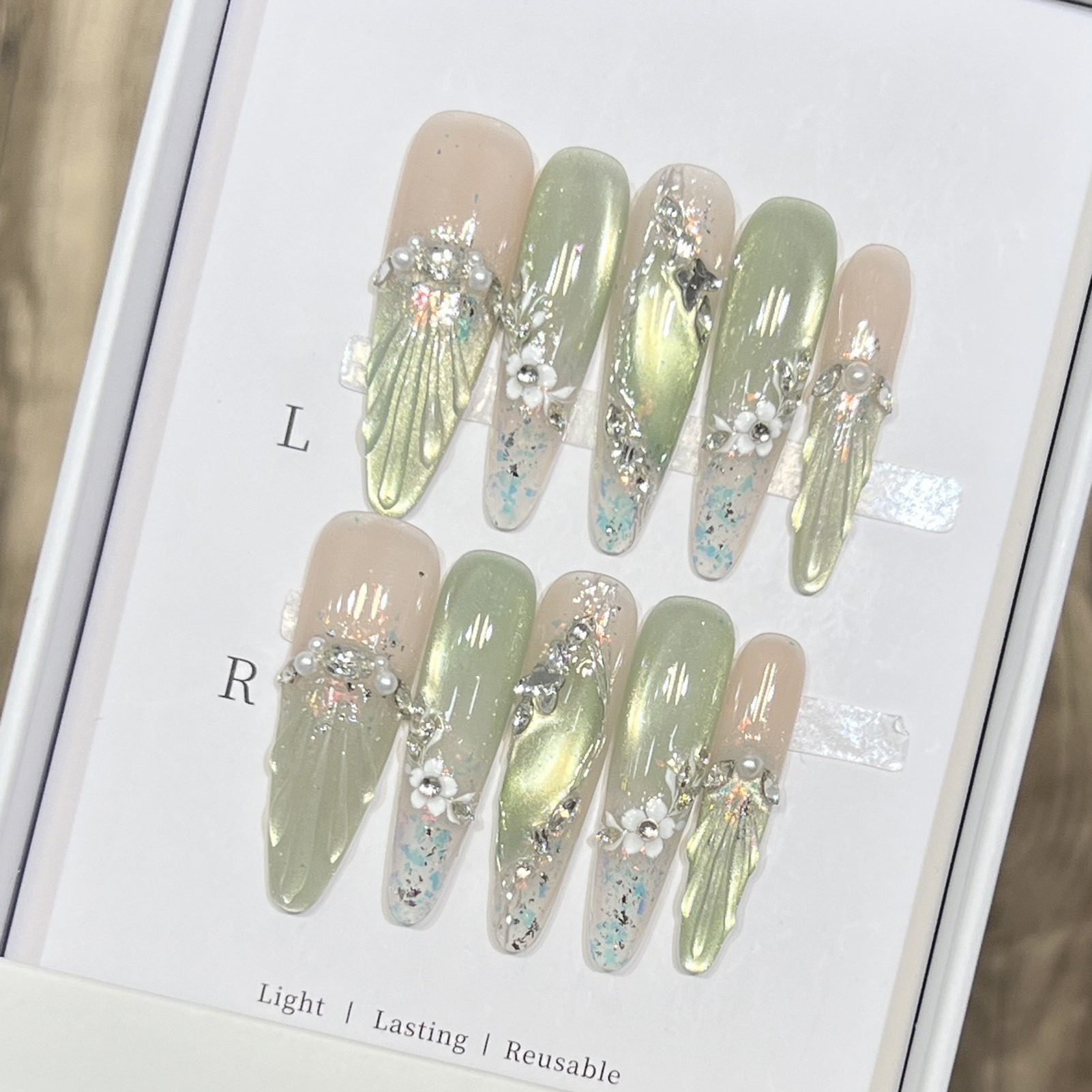 Nail Art Press On - 10 pçs longo amêndoa unhas falsas