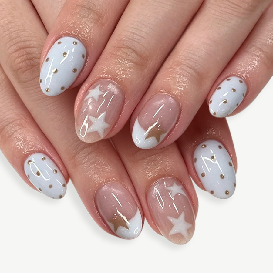 Nail Art Press On - 24 Unidades de Unhas Postiças Pentagrama