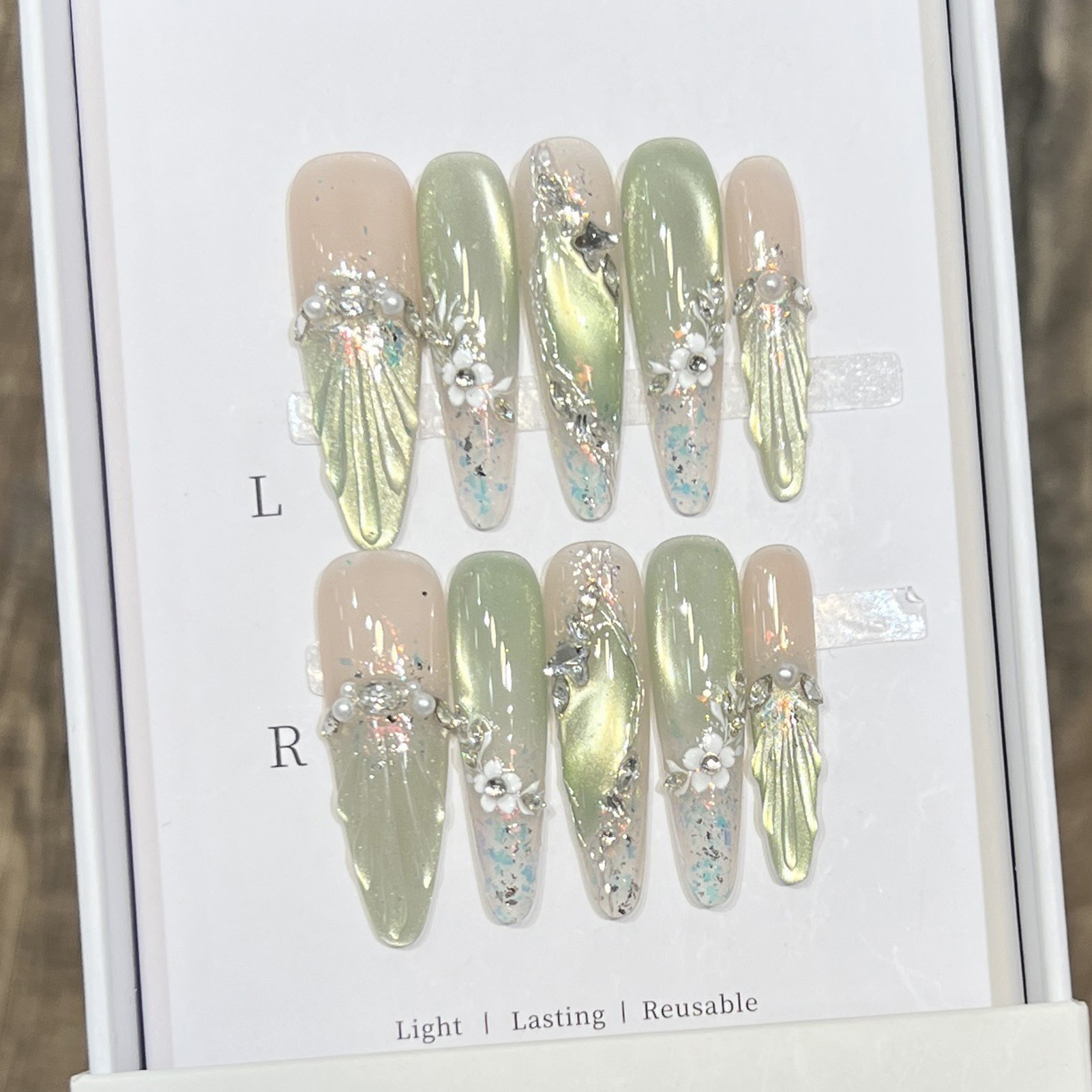 10 pçs longo amêndoa unhas fal - Nail Art Press On avaliação e preço