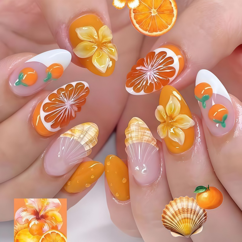 Novo 2026 30 peças Unhas Posti - Nail Art Orange avaliação e preço