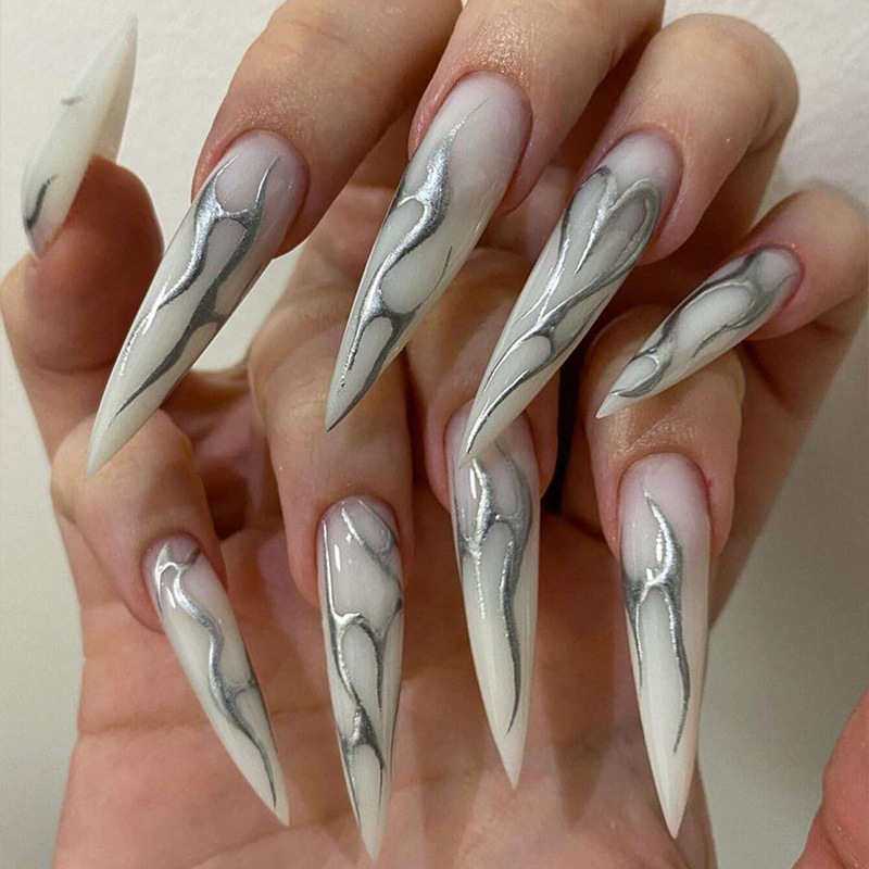 24 pçs longo stiletto unhas co - Nail Art Press On avaliação e preço